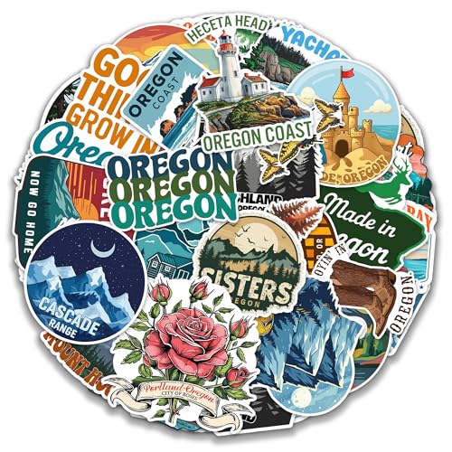 Oregon State Travel Stickers 50 Pieces Vinyl Waterproof Decal for Laptop Water Bottle Phone Car Window Bike Motorcycle Stakeboard Scrapbook OR Sticker Gifts for Kid Teen Adult