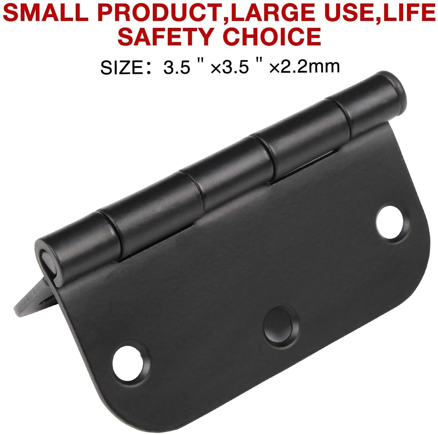 6 Pack Black Door Hinges - 3.5 x 3.5 Inch, Matte Black, 5/8 Inch Radius Corners, Standard Residential & Office Door Hardware