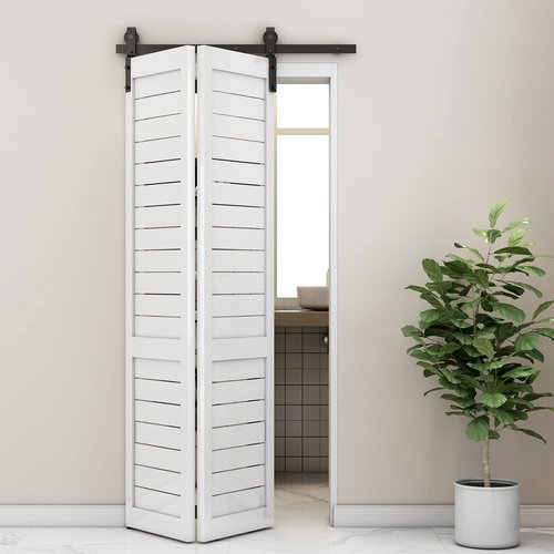 BONIKLUBA 36" Bi-Folding Sliding Barn Door Hardware Track Kit,Smoothly&Quietly,Side Mounted Black Roller,Easy Install,Door Not Included [Fit Double 16" Bifold Doors]