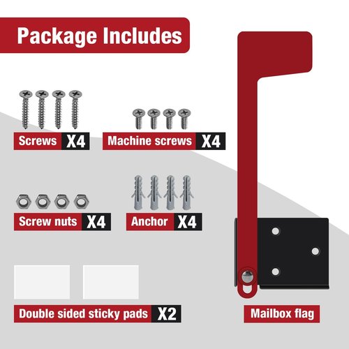 Merear Mailbox Flag Replacement Kit, Galvanized Steel Flag for Mailbox, Mailboxes Accessories, Two-Way Installation Methods for Wood, Wall, Metal, Stone, Mailbox