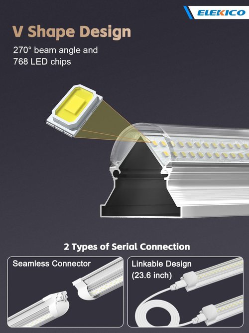ELEKICO 12 Pack Super Bright 100w 8ft Led Shop Light, 15000lm 5000k V Shape 8' Led Shop Lights 8ft, Linkable 96" 8 Foot Shop Lights for Garage Workshop Shop Warehouse Lighting