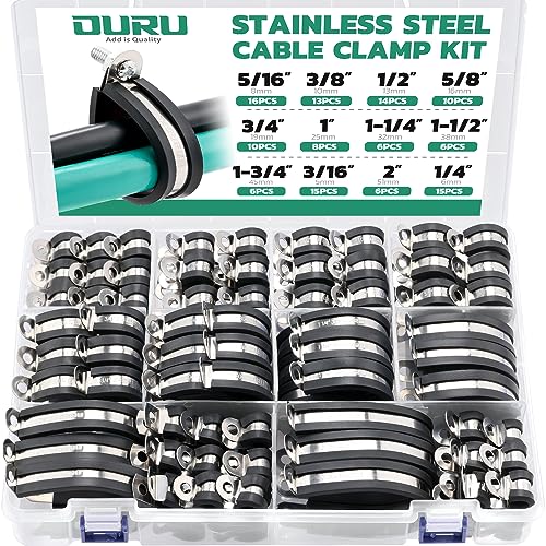 125PCS Cable Clamps Assortment Kit - Rubber Coated, 12 Sizes for Indoor & Outdoor Use