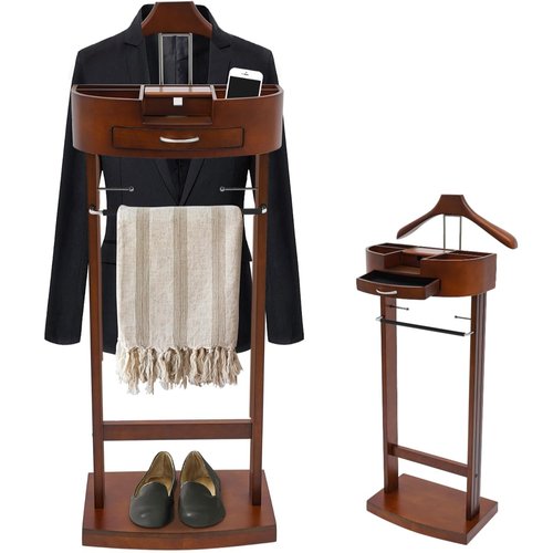 TTeralmon Mens Valet Stand with Drawer & Base Clothes Valet Stand for Bedroom Suit Rack Stand for Men and Women Clothing Valet Suit Stand, 16.93" D x 13.19" W x 42.13" H