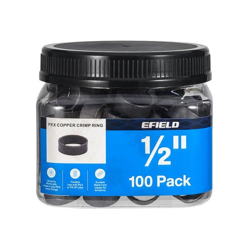 100-Pack in Bottle EFIELD 1/2" Pex Copper Crimp Rings For Pex Pipe Connection,Black-Oxidized Surface Treatment,(CLAMP024)