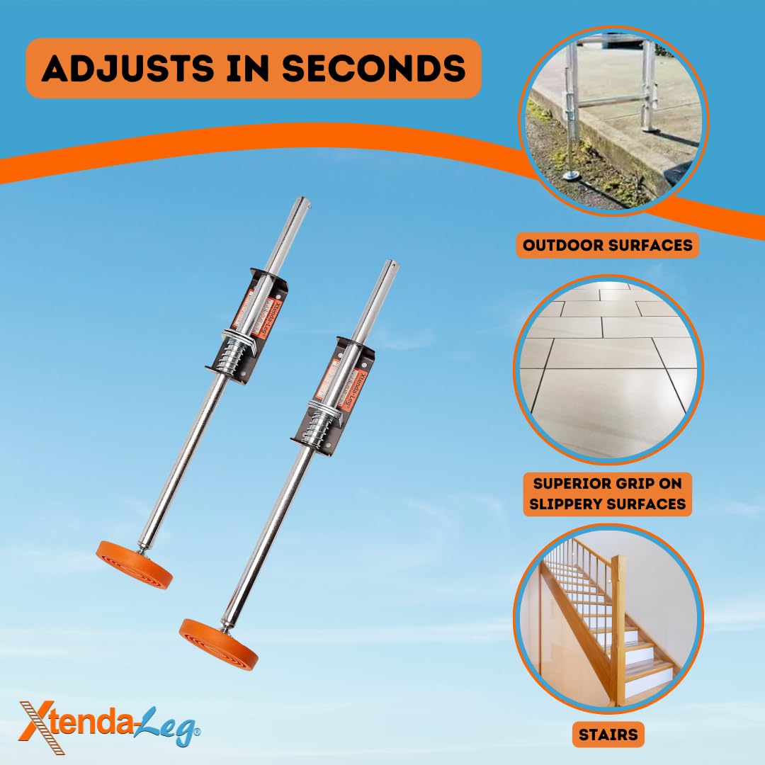 Xtenda-Leg® Ladder Leveler - Rubber Feet, Perfect for Extension Ladders, Stabilizer Attachments for Safe Use - Stable Platform for Uneven Ground - Easy Installation - OSHA Approved