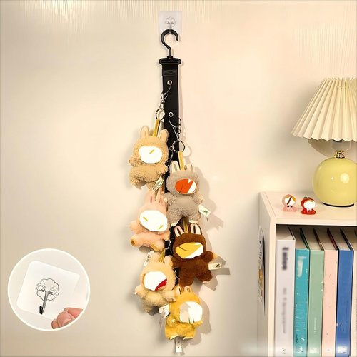 1PC Stuffed Animal Storage for 5.9-6.7IN Blind Box Style Dolls, Hanging Stuffed Animal Storage with 8 PCS Metal Clips, Stuffed Animal Holder Chain for Wall,Corner,Hanging Hats Socks, Black