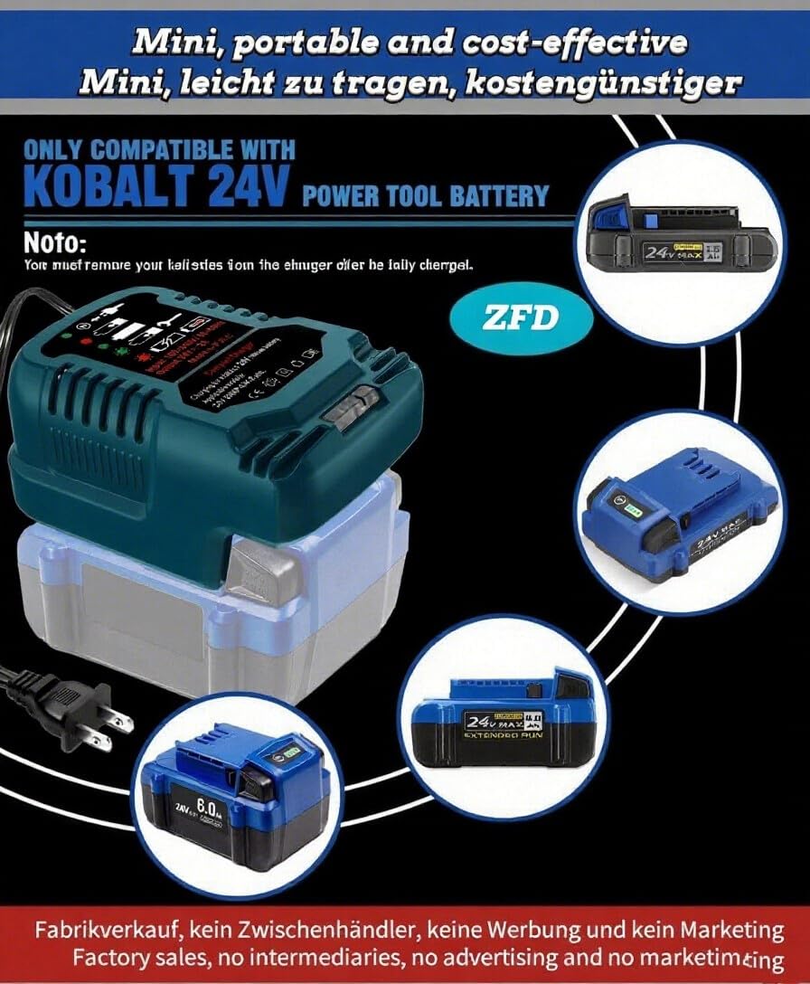 Mini Charger for Kobalt 24V Battery Charger Replacement,for Kobalt 24-Volt Power Equipment Battery Rapid Quick Charger