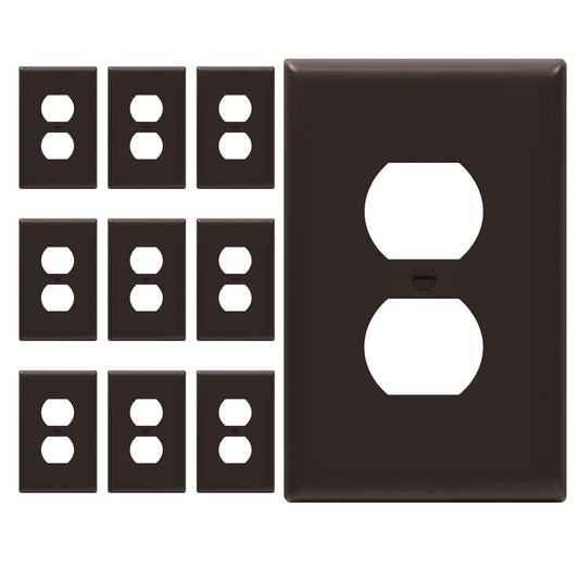 ENERLITES Duplex Receptacle Outlet Wall Plate, Gloss Finish, Midway Size 1-Gang 4.88" x 3.11", Unbreakable Polycarbonate Thermoplastic, UL Listed, 8821M-BR-10PCS, Brown (10 Pack)