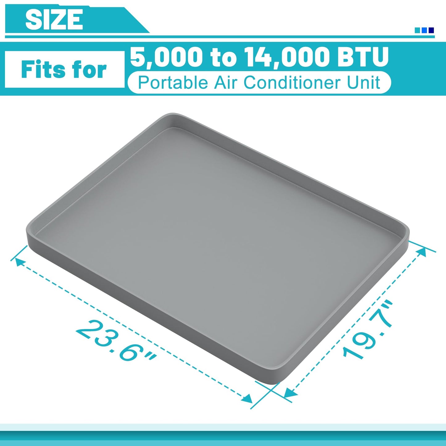 Chiligent Portable Air Conditioner Drip Pan, 23.6" x 19.7" x 0.75" Non-Slip Large Drip Tray with Raised Edges, Prevent Water Leakage & Floor Damage, Portable AC Drip Pan & Mini Fridge Mat, Gray