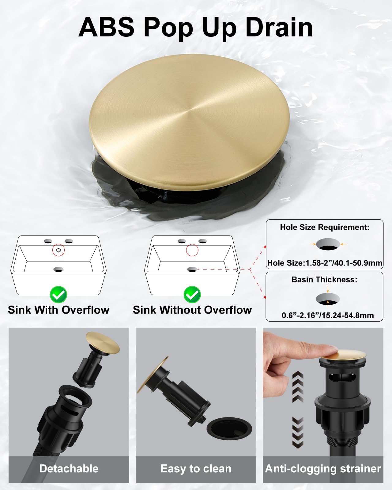 Aolemi Bathroom Sink Faucet, 4 Inch Centerset Waterfall Faucet for 2 or 3 Hole Vanity Sink, 2 Handle Vanity Faucet with Pop Up Drain and Supply Lines, Brushed Gold