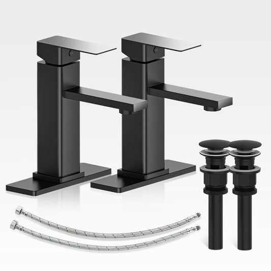 Casavilla Bathroom Faucets Set with Pop Up Drain, Modern Single Handle Black Bathroom Sink Faucet w/Deck Plate(1 or 3 Hole), Farmhouse RV Vanity Sink Faucet-2 Sets, baño lavamanos Llave