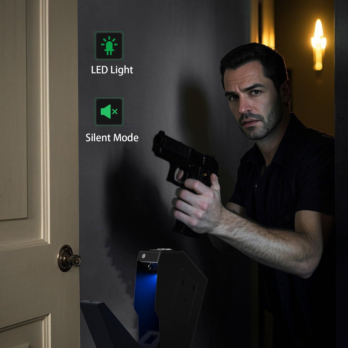 Biometric Pistol Safe LED Light,Quick Access Security Safe with Fingerprint 6-button Backlit Keypad,Auto Open Hidden Hand GunSafe for Bedside Home Nightstand Vehicle Desk (1 GUN UPGRADE)