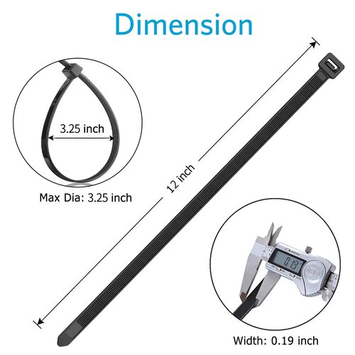 Zip Ties 12 inch (100 Pack), Black, 50 lb, UV Resistant Cable Ties for indoor and outdoor use, by Karoka
