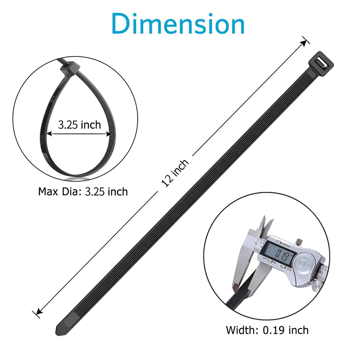 Zip Ties 12 inch (1200 Pack), Black, 50lbs Tensile Strength, UV Resistant Cable Ties for indoor and outdoor by Karoka