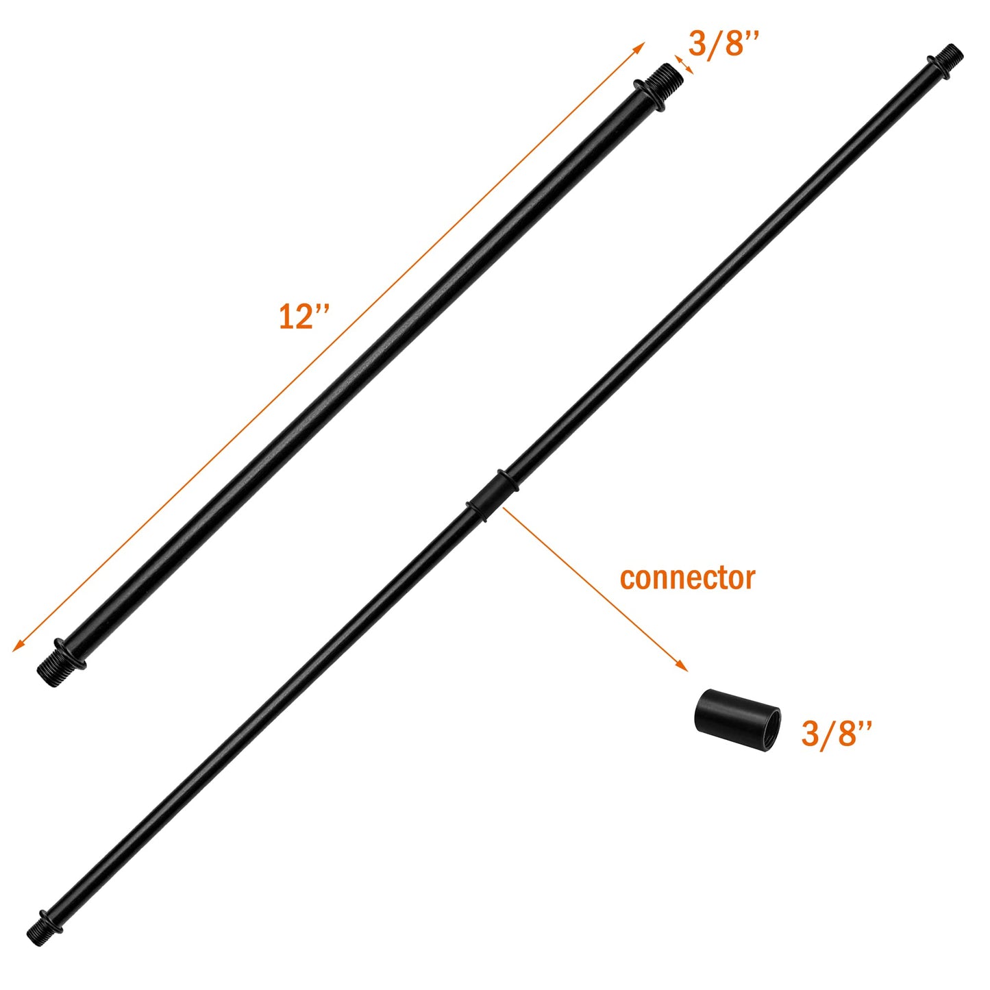 ECUDIS 1/8-IP Black Straight Pipe Lamp Rod Lamp Stems Kit with Coupling Lamp Repair Hardware 300mm Long (Pack of 6)