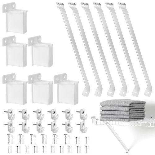 Innconee 24 Pcs 12 Inch Support Brackets Kit Include 6 Brackets 12 Wire Shelf Clips 6 Shelf End Bracket with Anchors and Pins Suitability for Closet Installation Shelving Support Wardrobe Kitchen