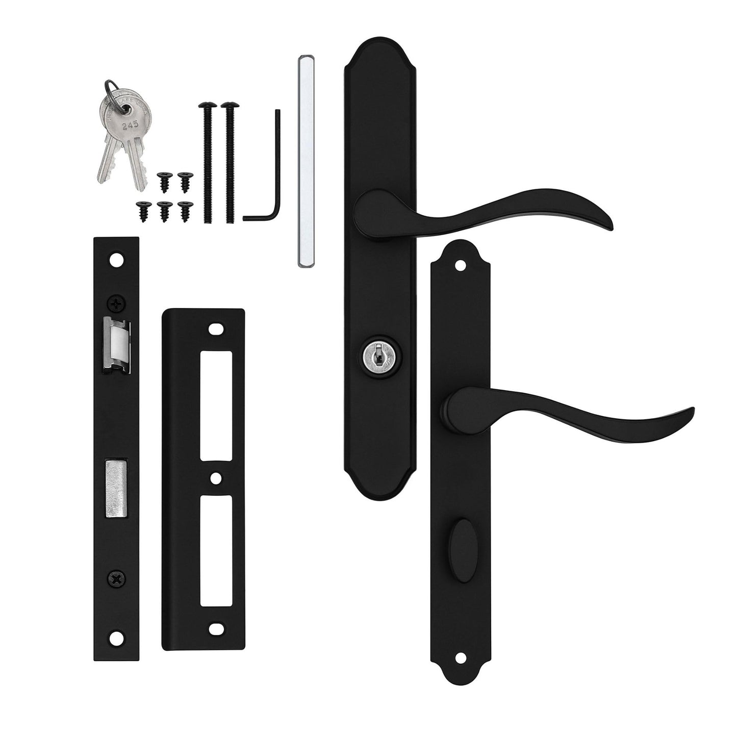 Ideal Security MCMB Curved Mortise Lock Set, Exclusive Replacement for AluminArt Storm Doors and Screen Doors, Adjustable 3/4" Backset, Matte Black