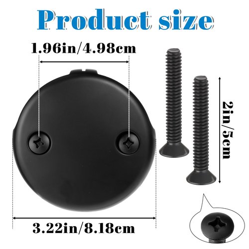 Lnngub Black Tub Overflow Cover 3-1/8" Two Hole Bathtub Overflow Plate with Two Matching Screws Stainless Steel Black Overflows Plate for Tub Most Standard Bathtub Drains