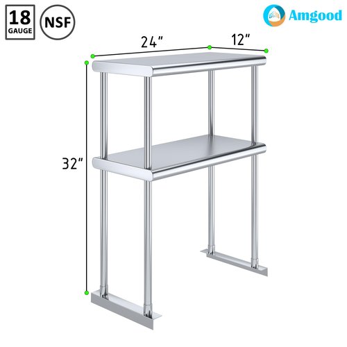 AmGood Double OverShelf Stainless Steel NSF - Many (24" Long x 12" Deep)