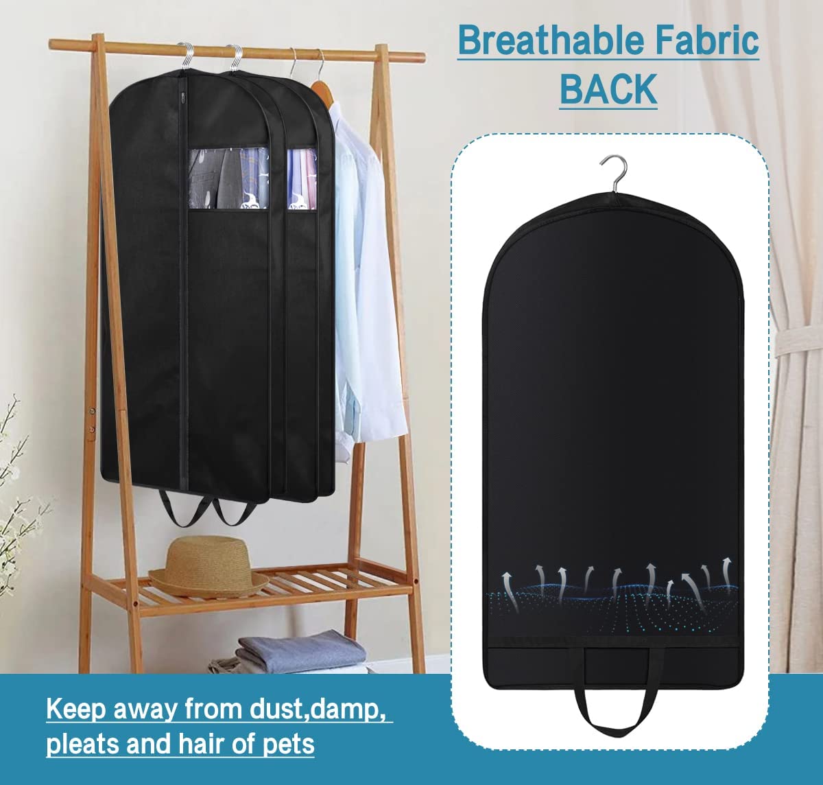 KIMBORA 43" Suit Bags for Closet Storage and Travel, Gusseted Hanging Garment Bags for Men Suit Cover With Handles for Clothes, Coats, Jackets, Shirts（3 Packs）