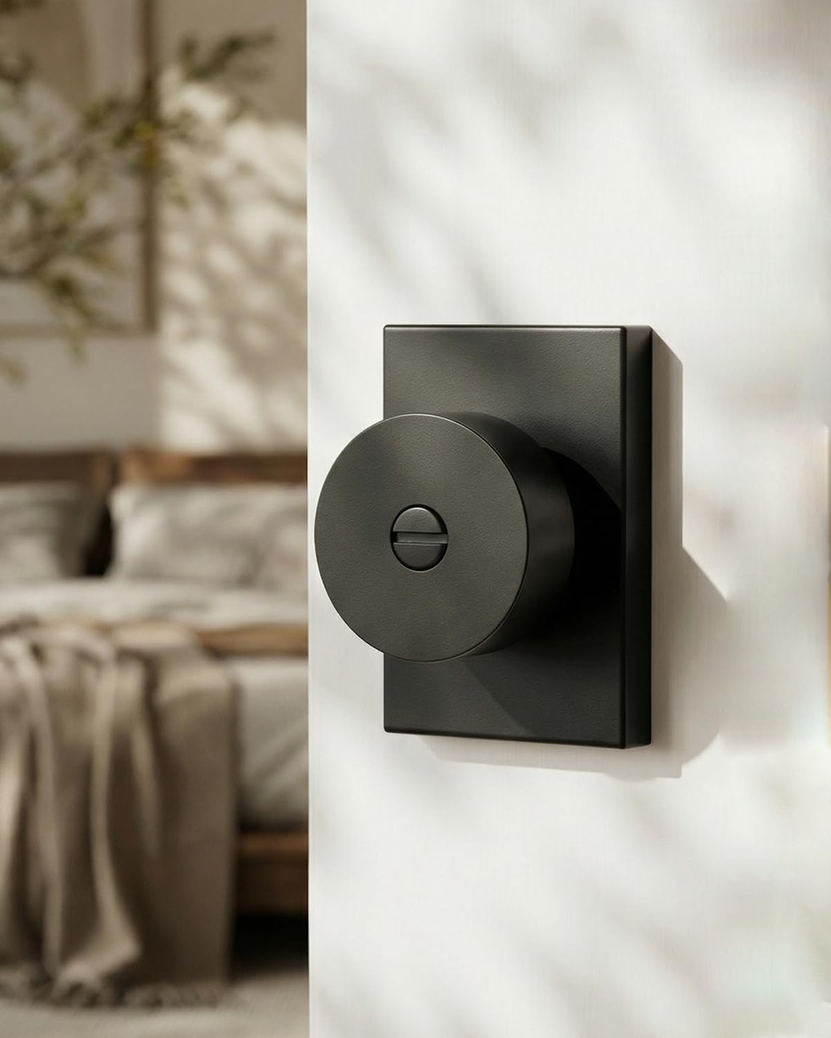 Goldenwarm Black Door Knob Interior, Zinc Alloy Matte Black Privacy Door Knobs for Bedroom Bathroom, Heavy Duty Modern Interior Door Knob (1 Pack)