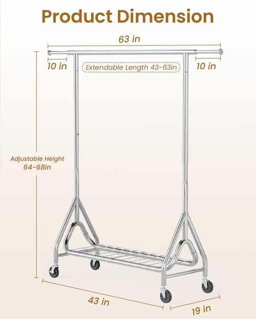 JIEJIERUI Heavy Duty Clothing Rack, Metal Clothes Rack Load 450 LBS, Rolling Coat Racks for Hanging Clothes with Lockable Wheels, Wardrobe Closet Garment Racks for Bedroom, Silver