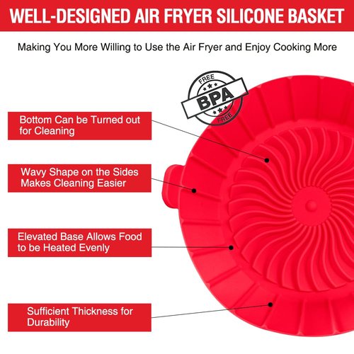 Small Air Fryer Silicone Liners for COSORI/Instant Pot/Chefman/Ninja/Dash/Bella/GoWise/COSMO Air Fryer 2QT 2.1QT 2.3QT 2.5QT, 2 Pack Reusable Silicone Basket Pot Baking Tray AirFryer Accessories