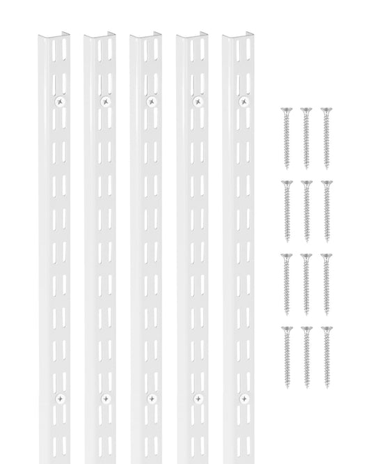 VEVOR Shelf Pilaster, 60-inch 5 Pack, Dual Track Upright Wall Shelving System, Heavy Duty Support System Twin Slot Shelf Rails, 25 Screws, Suitable for Cabinet Closet Organization Storage, Silver