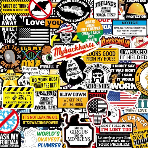 150 PCS Funny Hard Hat Stickers for Adults Dark Humor, Hilarious Decals for Tool Box, Helmet, Blue Collar Prank Meme Vinyl Waterproof Gift for Dads Father