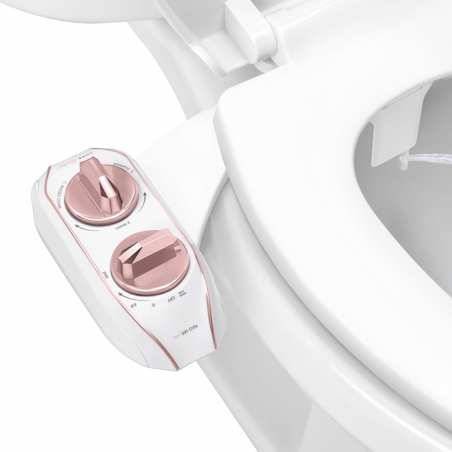 LUXE Bidet NEO 185 Plus - Dual Nozzle, Non-Electric Bidet Attachment for Toilet Seat, Patented Slide-In Install, 360° Self-Clean, EZ-Lift to Clean, Feminine & Rear Wash (Rose Gold)