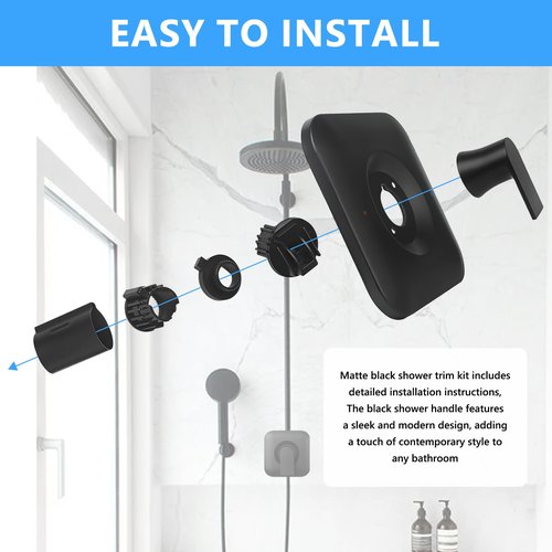 T2471BL Black Shower Handle Matte,Black Shower Trim Kit, Temp Trim Kit Fit Shower Valve Handle Replacement for T2471BL Shower Faucet Handle