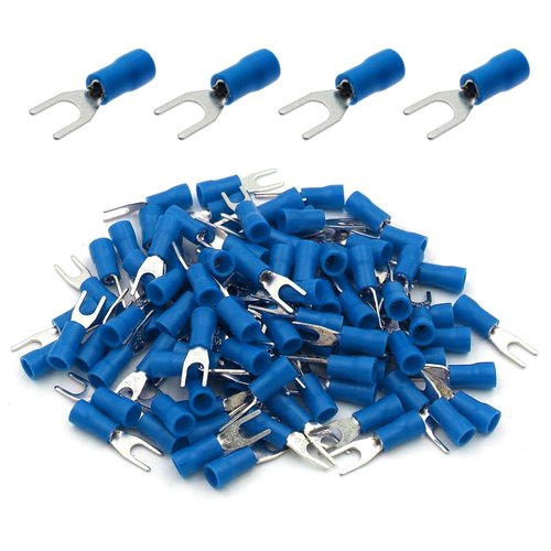 ANGSTROM Fork Spade Terminals, Insulated Electrical Crimp Connectors 100pcs (16-14ga Blue, #8 Stud)