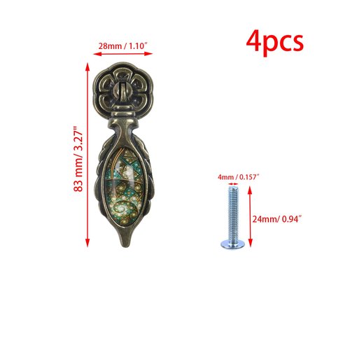 MY MIRONEY Antique Drawer Pulls - Bronze Metal Cabinet Knobs with Gothic Stained Glass Design, Smooth Tear Drop Pulls for Dressers & Cabinets (4 Pack)