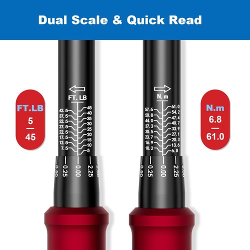 SUERCUP 3/8-Inch Drive Click Torque Wrench - 5-45 Ft-Lb/6.8-61Nm, ±3% High Accuracy 72 Tooth Click Torque Wrench for Bike, Motorcycle and Car Repair