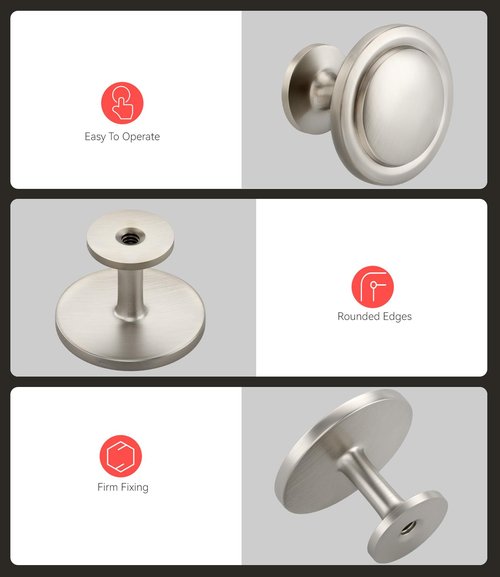 homdiy 30 Pack Brushed Nickel Cabinet Knobs Round Silver Kitchen Knobs for Cabinets, Dresser Drawer Pulls, Zinc Alloy