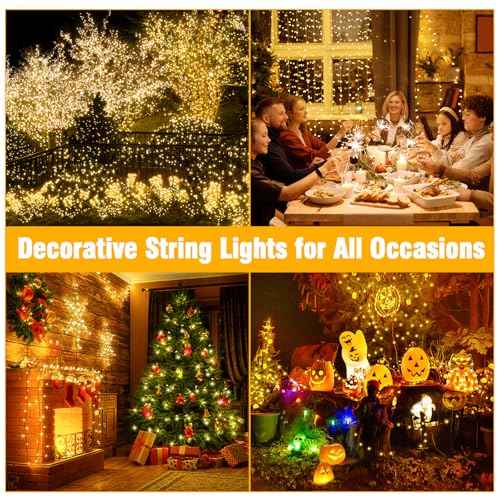 Nisocy 200 LED Christmas Connectable String Lights Outdoor Waterproof ? Warm White Fairy Lights with Plug, Tree Lights for Patio, Garden, Bedroom, Wedding, Party, Decor (66FT)