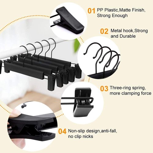 LAMITOCS Pants Hangers with Clips, Skirt Hangers, 360 ° Swivel Hooks Space Saving Hanger for Pants, Skirts, Clothes, Jeans (10Pack, Black)