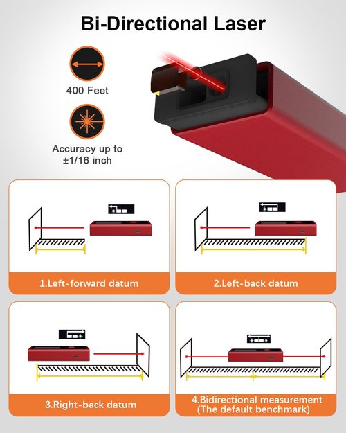 WELLRAY Dual Laser Measuring Tool Aluminum Shell Bi-Directional 400 Ft-in Magnetic Lazer Measurement Rechargeable Laser Meter Measurer Large LCD Digital Tape Measure with Electronic Level Bubble