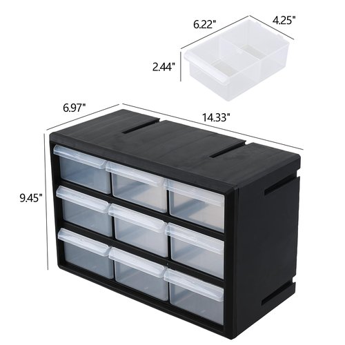 Innouse Small Parts Drawer Cabinet, 9 Drawer Desktop Storage Cabinet, Plastic Storage Drawers for Crafts Set of 1, Black