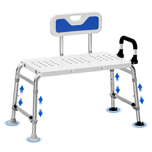 Heavy Duty Bath and Shower Bench with Adjustable Height and Reversible backrest - Handicap Shower Chair for Elderly and Disabled, Sliding Shower Chair, Bathtub Chair for Inside tub