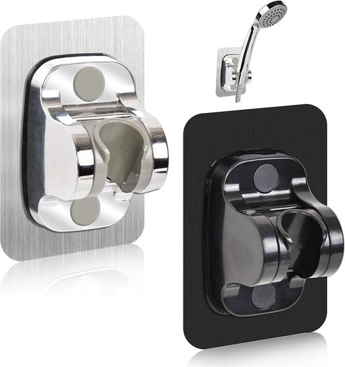 2PC Strong Adhesive Shower Head Holder - Adjustable No Drilling Wall Mount for Shower Wand Holder, Bathroom Shower Bracket with Black & White,Suitable for Installation On Bathroom