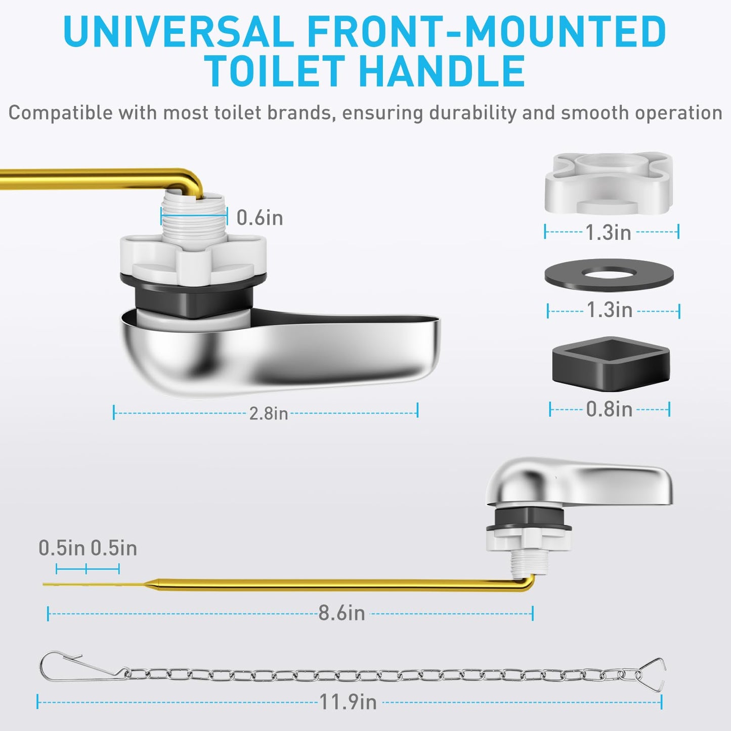 Toilet Handle Replacement Kit - American Standard Toilet Flush Handle Replacement, Universal Front Mount toilet lever bowl handle flusher arm tank replacement kit, Metal &Brass Toilet arm Lever &Chain