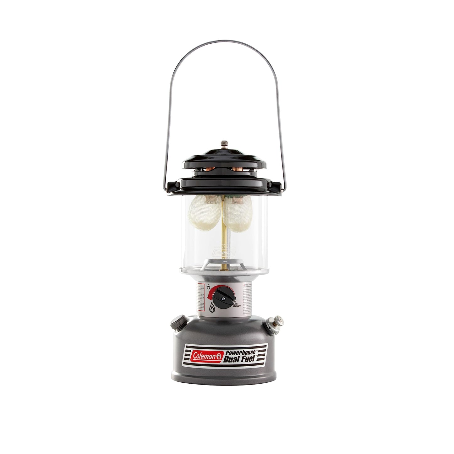Coleman Powerhouse Dual Fuel Lantern Shines up to 800 Lumens 2-Mantle Lantern Uses Coleman Liquid Fuel or Gasoline with Adjustable Brightness Carry Handle Mantles & Funnel Included