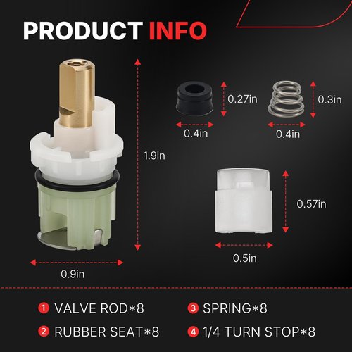 RP25513 faucet stem assembly replacement kit for two handle faucet repair kit, Includes RP4993 Seats and Springs, Pack of 8 (RP25513)