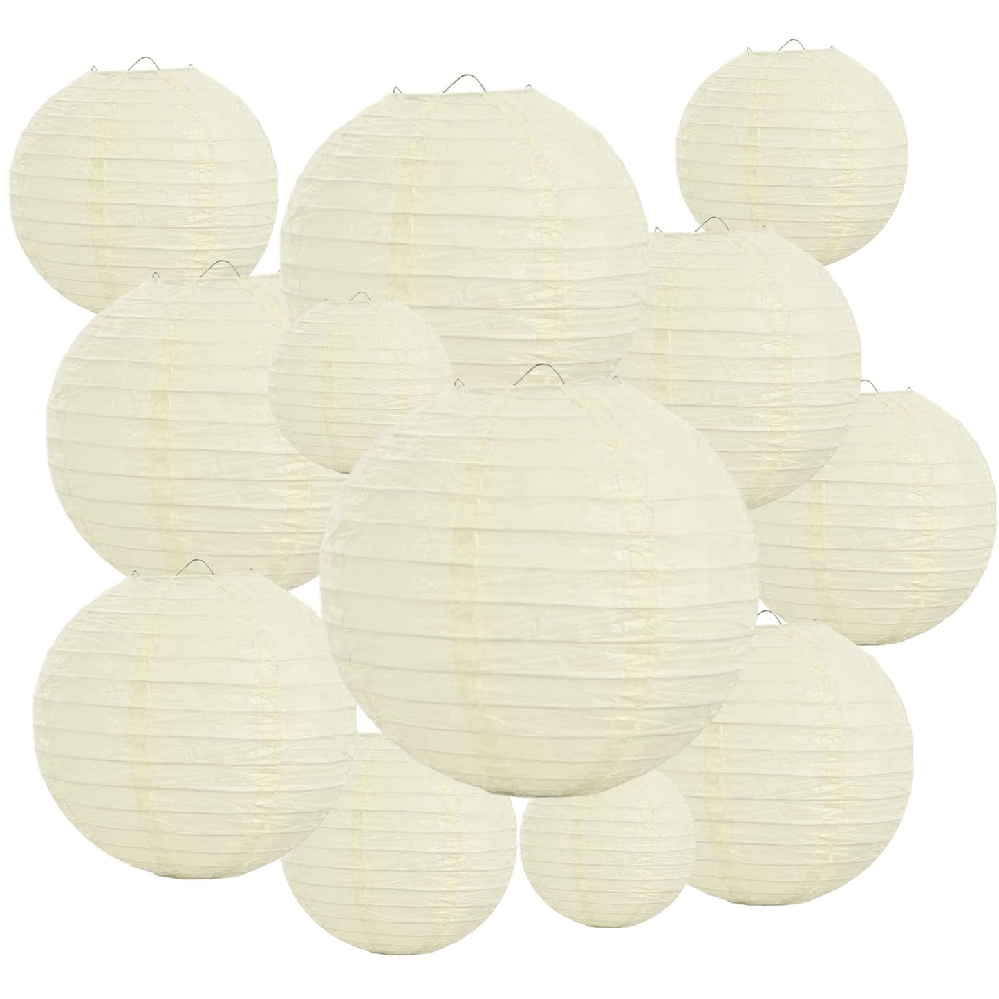 20Pcs Cream Paper Lanterns for Parties, 6” 8” 10” 12” Chinese Asian Hanging Round Paper Lanterns for Birthday Wedding Halloween Christmas Home Decor Party Decor