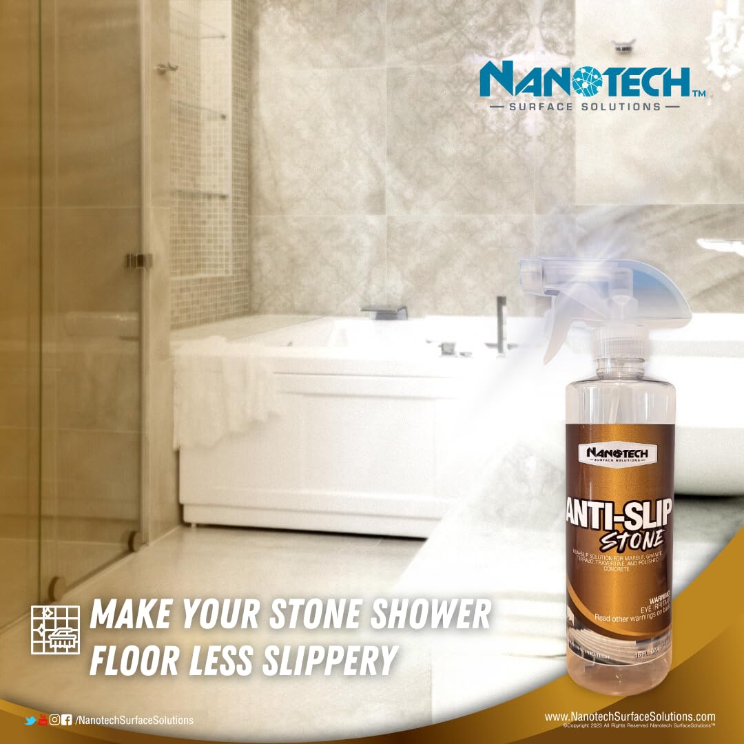 Nanotech Surface Solutions Anti Slip Stone -Reduces Slip & Fall Accidents Due to Wet Floors- Interior Exterior- Works in Minutes- For Travertine, Granite, Marble, Terrazzo, Slate (16 Oz.)