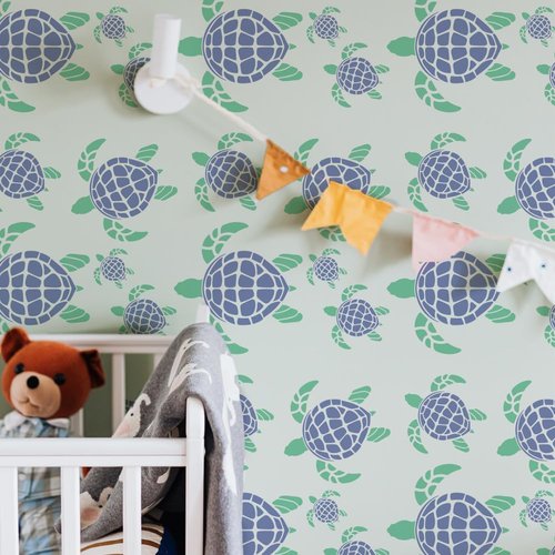 FINGERINSPIRE 5 PCS Turtle Stencil with 1Pc Plastic Paint Brush 5 Sizes Turtles Pattern Plastic Stencil Ocean Theme Template for Painting on Wood Wall Canvas Fabric Furniture DIY Home Decoration