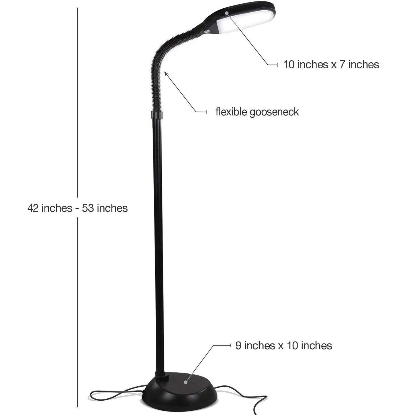 Brightech Litespan - Bright LED Floor Reading Lamp for Over Chair Crafts and Reading, Estheticians' Light for Lash Extensions, Adjustable Standing Lamp for Living Room, Bedroom, Office - Jet Black