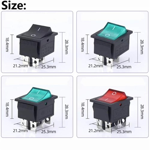 QPDRNC 1pcs KCD4 Latching/Momentary Rocker Switch Power Switch I/O l/O/ll 4 Pins/6 Pins with Light 16A 250VAC/25A 250V 20A 125VAC(2position 4PIN R)