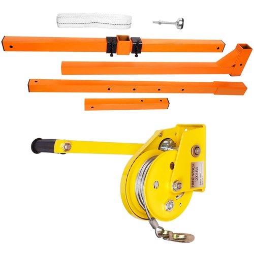 RQR Air Conditioning Crane, Hand Winch Combo, 50 FT Lifting Height Outside Installation Lifting Tool Kit, 450 LBS Load Capacity, for Mini Split, Roof Garage Installation